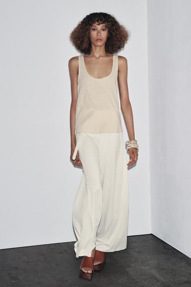 Zara Топ на бретелях из смеси льна и хлопка