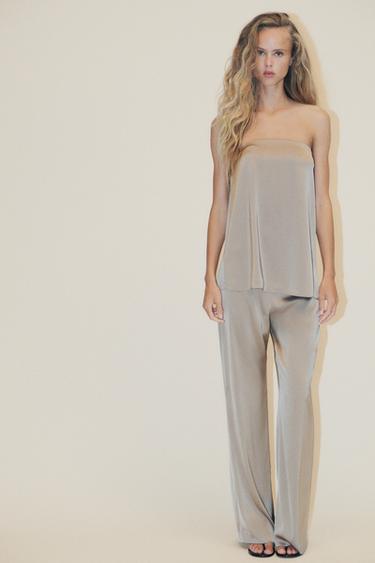 Zara Атласный топ без бретелей