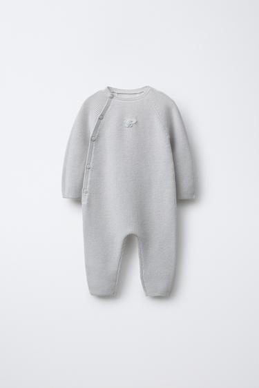 Zara Жемчужный трикотажный комбинезон со слоном