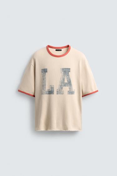 Zara Трикотажная футболка с выстиранным принтом