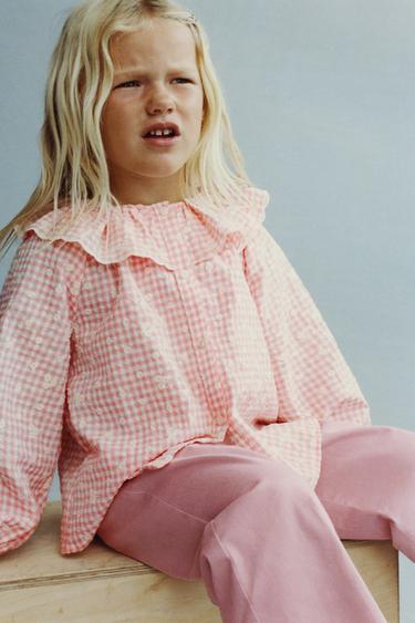 Zara Блузка в клетку виши с вышивкой «цветы»