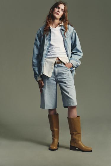 Zara Кожаные сапоги с декоративной строчкой