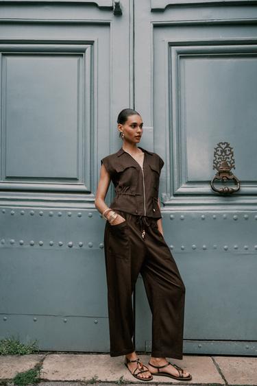 Zara Жилет сафари из льна