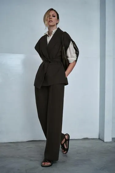 Брюки из смесового льна с защипами — ZW COLLECTION