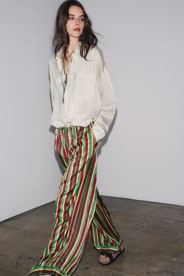 Брюки в пижамном стиле в полоску — ZW COLLECTION