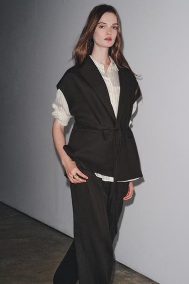 Zara Двубортный жилет из смесового льна — ZW COLLECTION