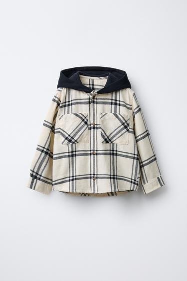 Zara Клетчатая рубашка с капюшоном и флисом купить с доставкой.