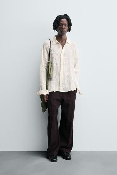 Zara Рубашка из 100% льна с жатым эффектом