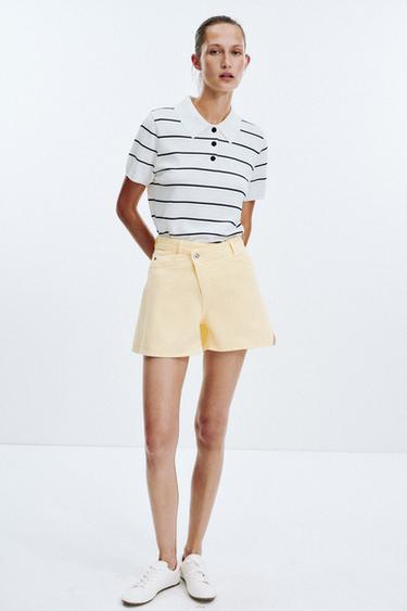 Zara Джинсовые шорты Z1975 с высокой посадкой и перекрестной талией