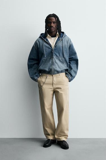 Zara Куртка из ткани с эффектом потертости с капюшоном