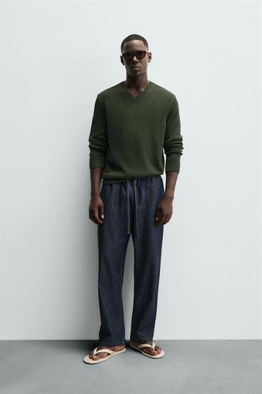 Zara Хлопковый джемпер с V-образным вырезом купить с доставкой.