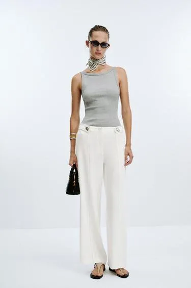 Брюки со шлевками и контрастной строчкой- Заказать в России