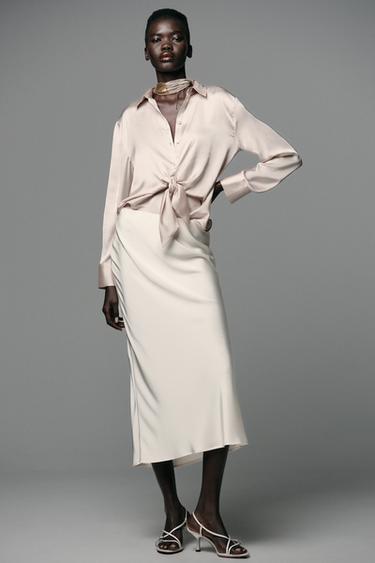 Zara Атласная рубашка с узлом
