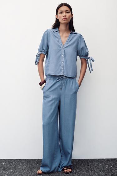 Zara Рубашка с короткими рукавами и завязками