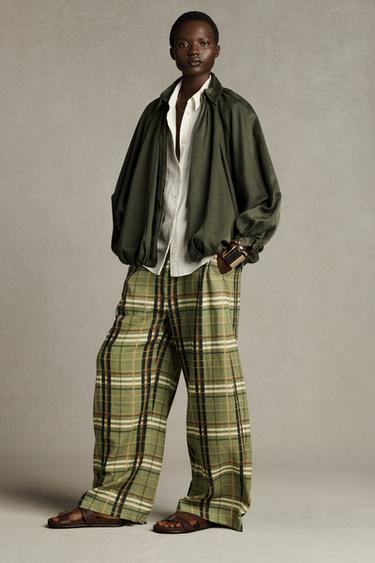 Zara Брюки в клетку из смесового льна — ZW COLLECTION