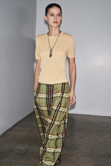 Zara Трикотажный топ из льна с короткими рукавами купить с доставкой.
