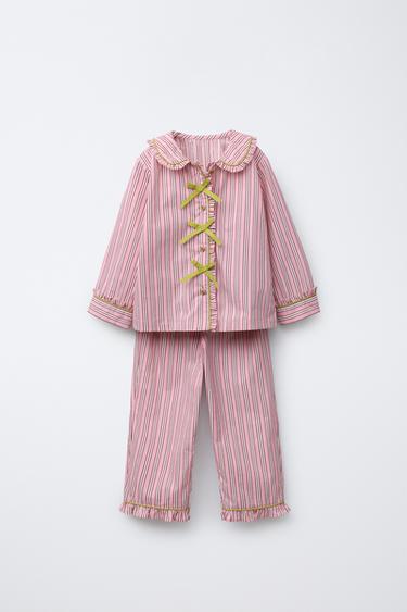 Zara 3-6 лет/ пижама: рубашка с бантами и брюки в полоску купить с доставкой.