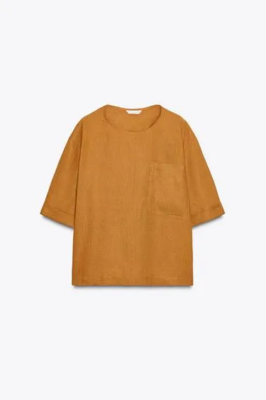 Топ из льна с короткими рукавами ZW COLLECTION