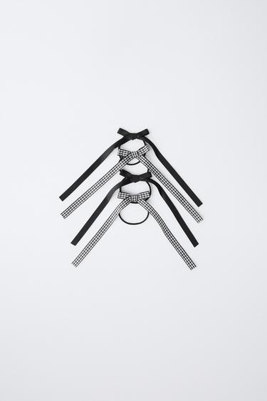 Zara Набор из четырех резинок для волос с бантиками в клетку виши