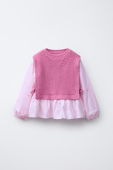 Zara Рубашка с вышивкой «сердца» и трикотажный жилет