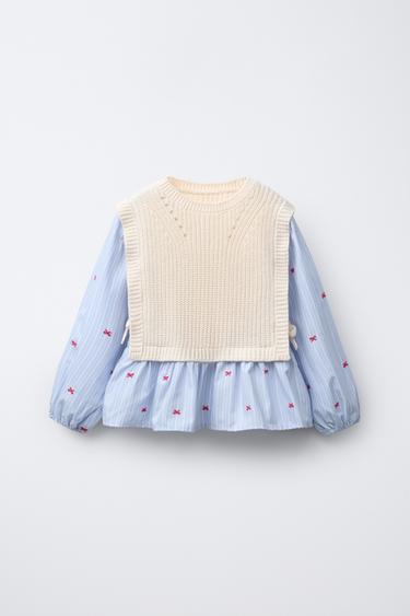 Zara Рубашка с вышивкой «банты» и трикотажный жилет