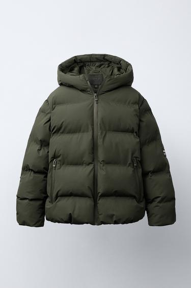 Zara Стеганое пальто с нашивкой WATER REPELLENT
