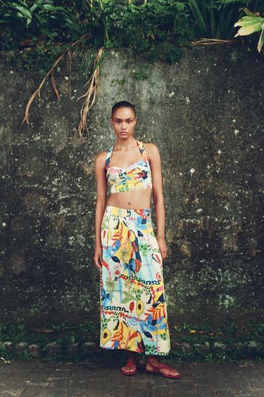 Zara Юбка-миди с тропическим принтом