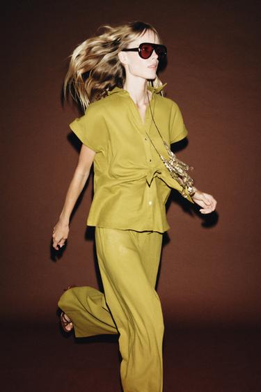 Zara Рубашка с узлом из льна купить с доставкой.
