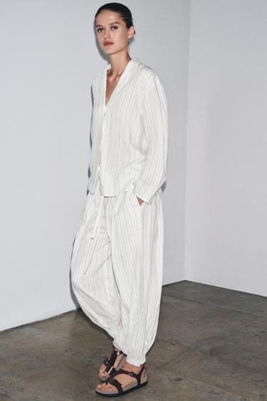Zara Рубашка в полоску из льняной ткани — ZW COLLECTION купить с доставкой.