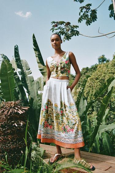 Zara Короткий топ с принтом и узлом