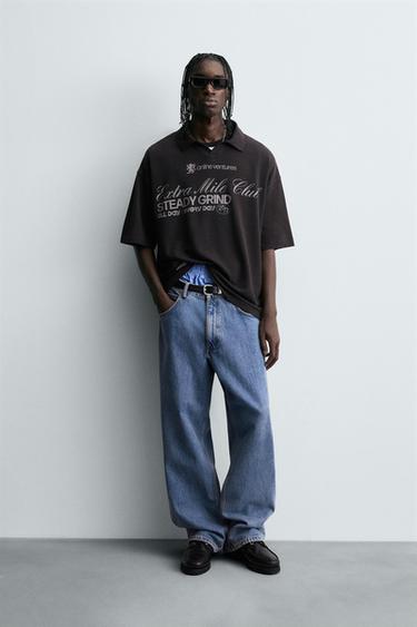 Zara Поло с эффектом стирки и принтом с текстом