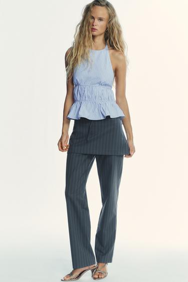 Zara Поплиновый топ в полоску с горловиной халтер купить с доставкой.