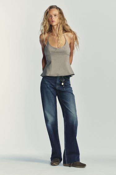 Zara Топ с горловиной халтер в полоску купить с доставкой.