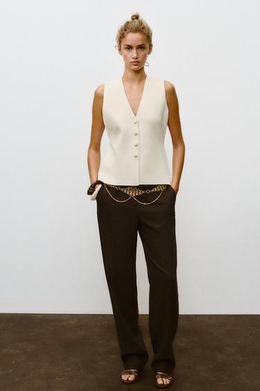 Zara Трикотажный жилет с обтяжными пуговицами купить с доставкой.