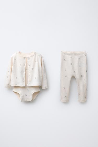 Zara Комплект из куртки, боди и леггинсов с принтом «гуси»