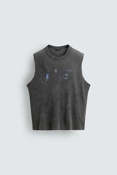 Zara Трикотажная майка с принтом и эффектом стирки