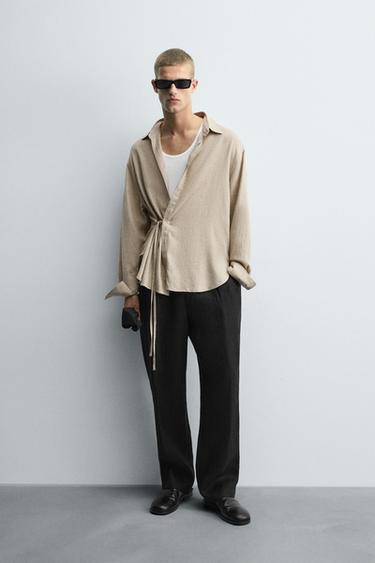 Zara Рубашка изо льна и вискозы с завязками купить с доставкой.