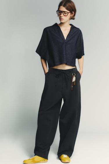 Zara Джинсовая рубашка TRF с воротником поло