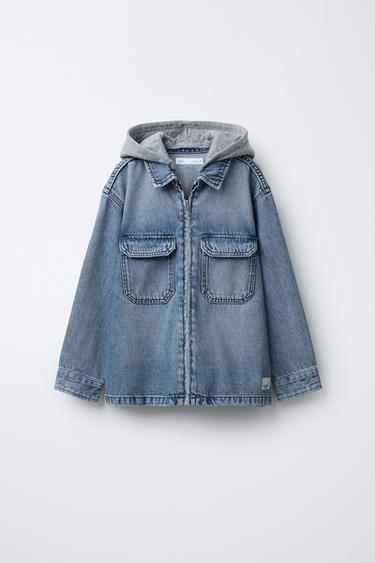 Zara Джинсовая куртка-рубашка с отстегивающимся флисовым капюшоном купить с доставкой.
