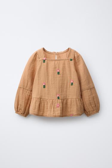 Zara Блузка с текстурной вышивкой в виде цветов