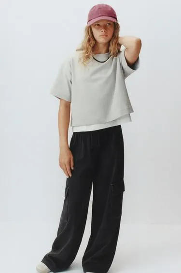Брюки WIDE LEG карго с эффектом потертости
