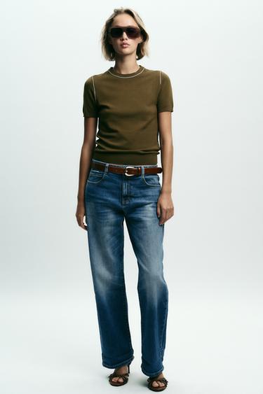 Zara Трикотажный топ с короткими рукавами и отделкой купить с доставкой.
