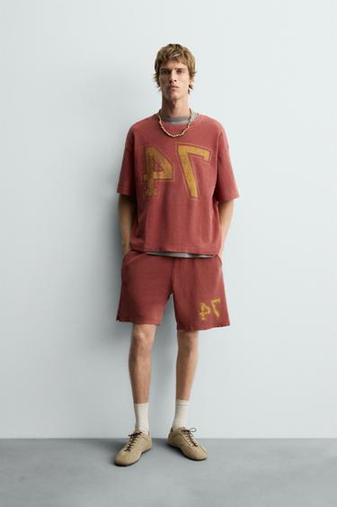 Zara Шорты VARSITY из ткани с открытой структурой