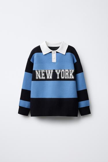 Zara Трикотажный свитер поло VARSITY в полоску купить с доставкой.