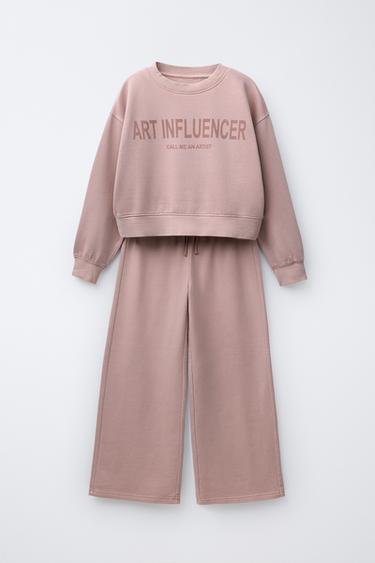 Zara Комплект с вязаным свитшотом и широкими брюками с лозунгом купить с доставкой.