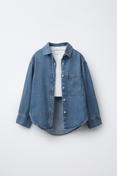 Zara Комплект: джинсовая рубашка и футболка в рубчик купить с доставкой.