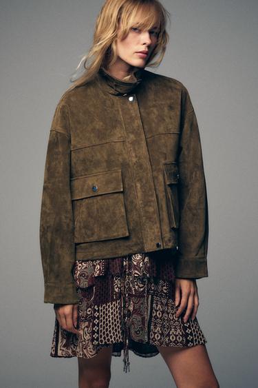 Zara Куртка-бомбер из 100% кожи