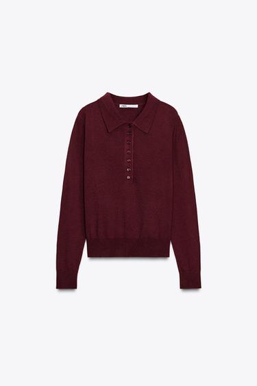 Zara Однотонный трикотажный свитер поло