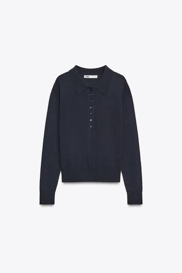 Zara Однотонный трикотажный свитер поло