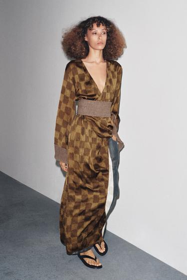 Zara Платье в клетку с поясом-кушаком